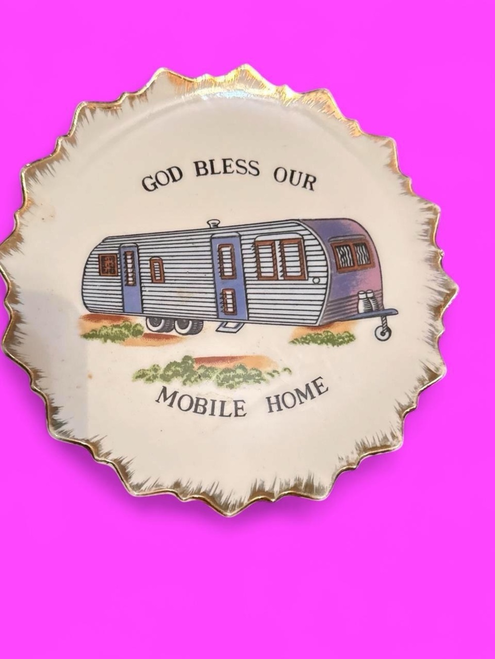 Vintage 1970s “God bless our mobile home” wall decor